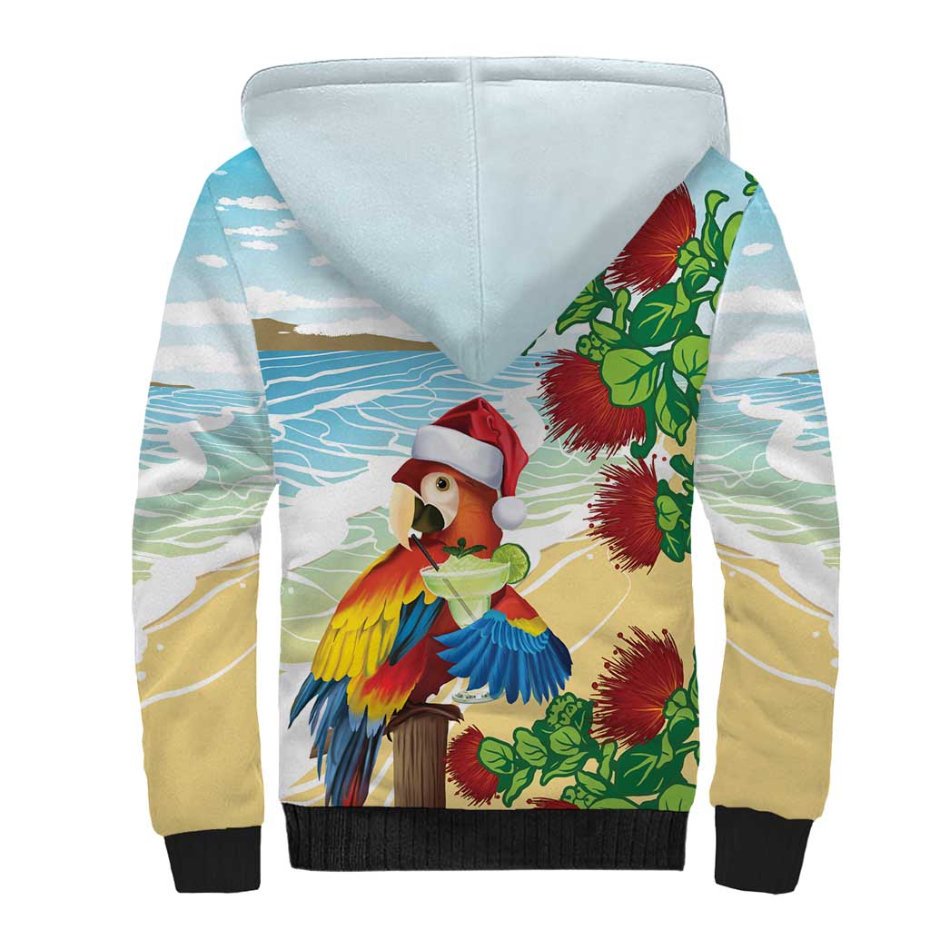 Have A Very Beach Christmas Sherpa Hoodie Parrot By Lehua Flower - Polynesian Pride