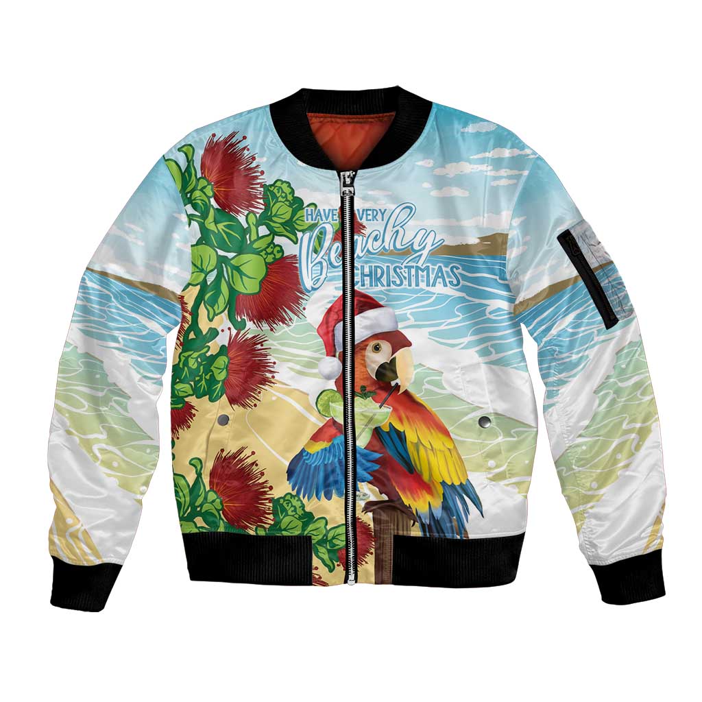 Have A Very Beach Christmas Sleeve Zip Bomber Jacket Parrot By Lehua Flower LT7 Unisex Art - Polynesian Pride