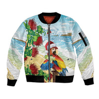 Have A Very Beach Christmas Sleeve Zip Bomber Jacket Parrot By Lehua Flower - Polynesian Pride
