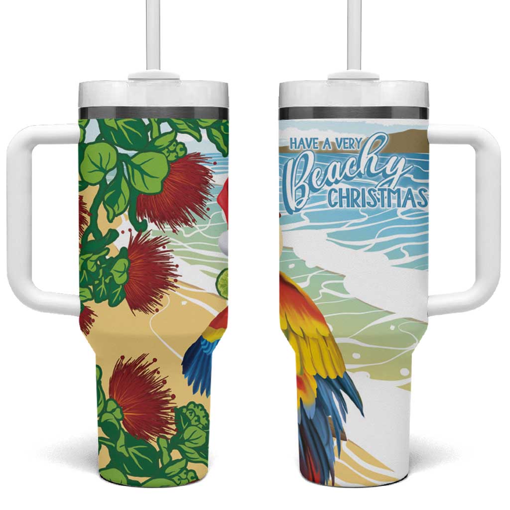 Have A Very Beach Christmas Tumbler With Handle Parrot By Lehua Flower LT7 One Size: 40 oz Art - Polynesian Pride