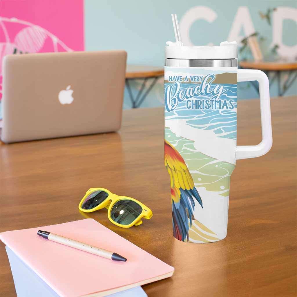 Have A Very Beach Christmas Tumbler With Handle Parrot By Lehua Flower - Polynesian Pride