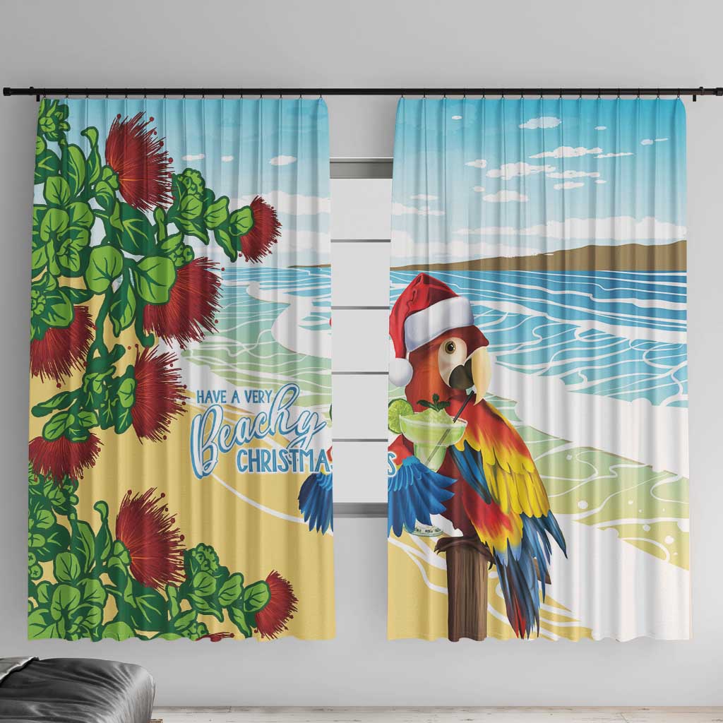 Have A Very Beach Christmas Window Curtain Parrot By Lehua Flower LT7 With Hooks Art - Polynesian Pride