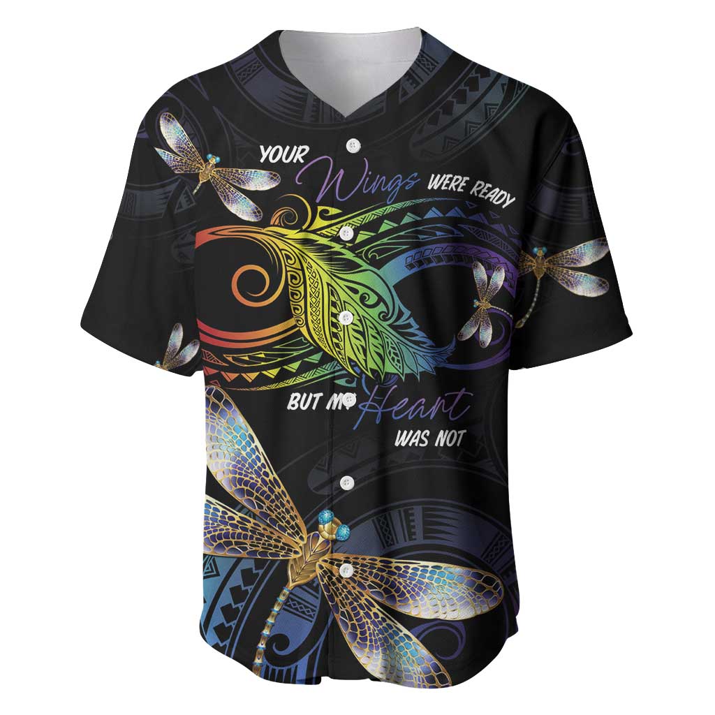 Personalised Polynesian Memorial Baseball Jersey Your Wings Were Ready But My Heart Was Not LT7 Black - Polynesian Pride
