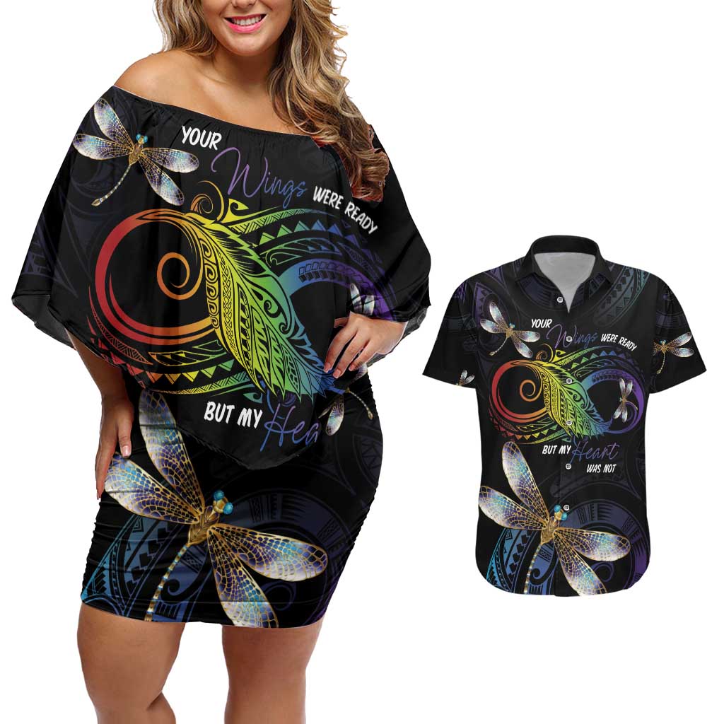 Personalised Polynesian Memorial Couples Matching Off Shoulder Short Dress and Hawaiian Shirt Your Wings Were Ready But My Heart Was Not
