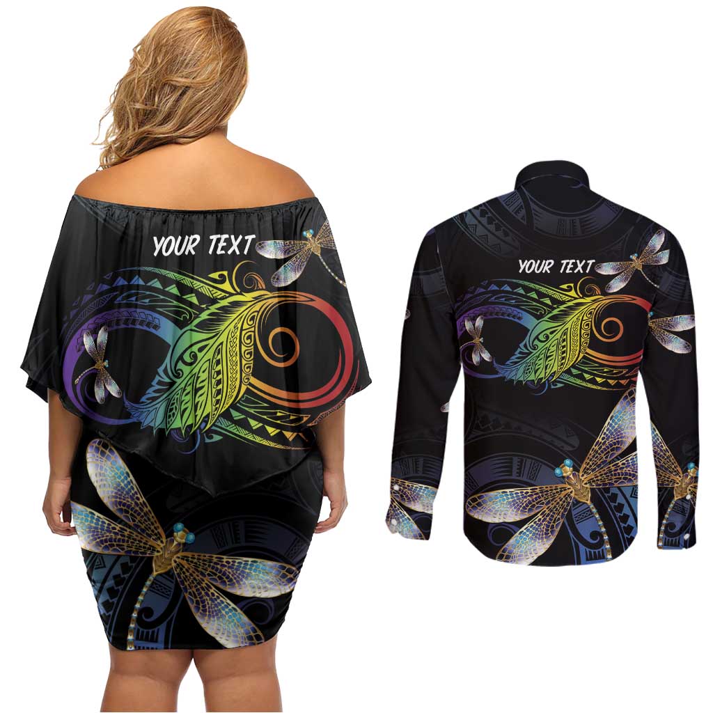 Personalised Polynesian Memorial Couples Matching Off Shoulder Short Dress and Long Sleeve Button Shirt Your Wings Were Ready But My Heart Was Not