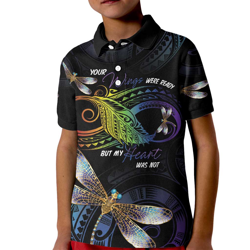 Personalised Polynesian Memorial Kid Polo Shirt Your Wings Were Ready But My Heart Was Not LT7 Kid Black - Polynesian Pride