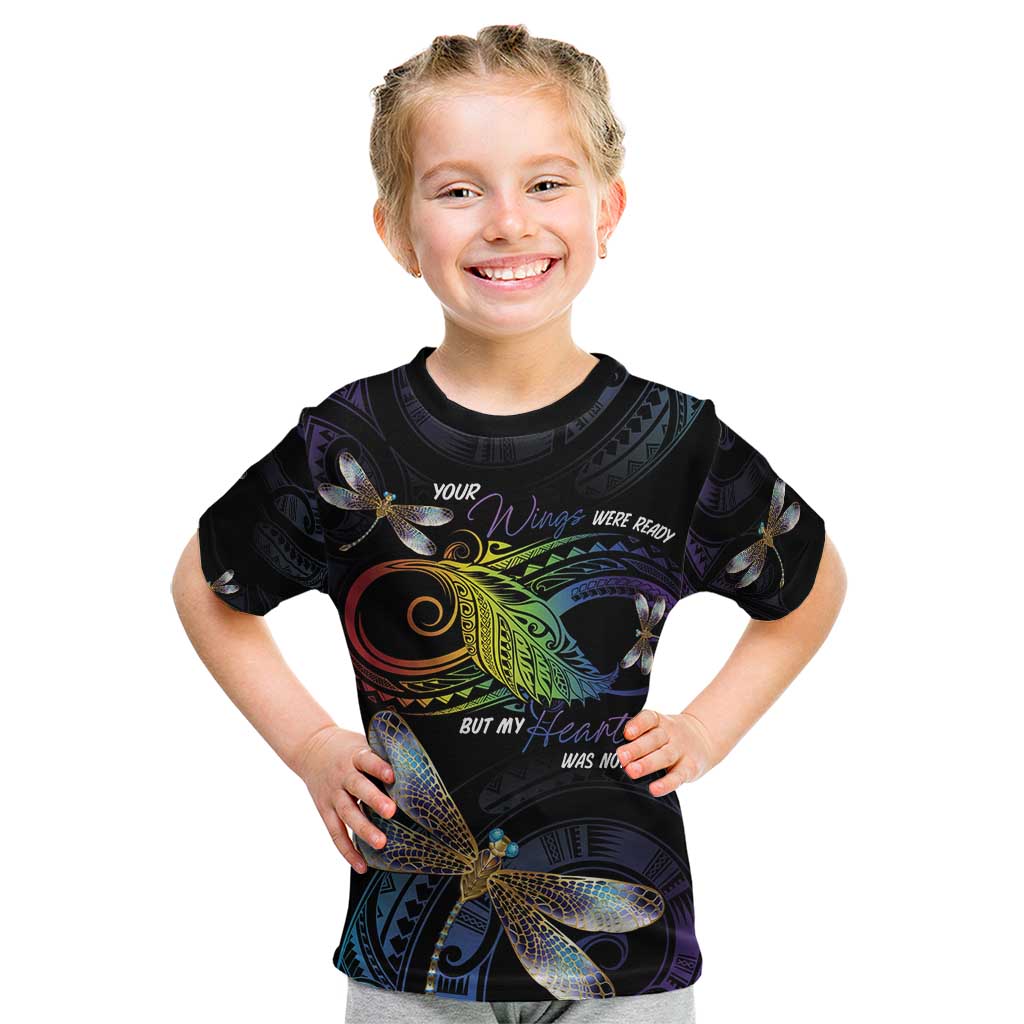 Personalised Polynesian Memorial Kid T Shirt Your Wings Were Ready But My Heart Was Not LT7 Black - Polynesian Pride