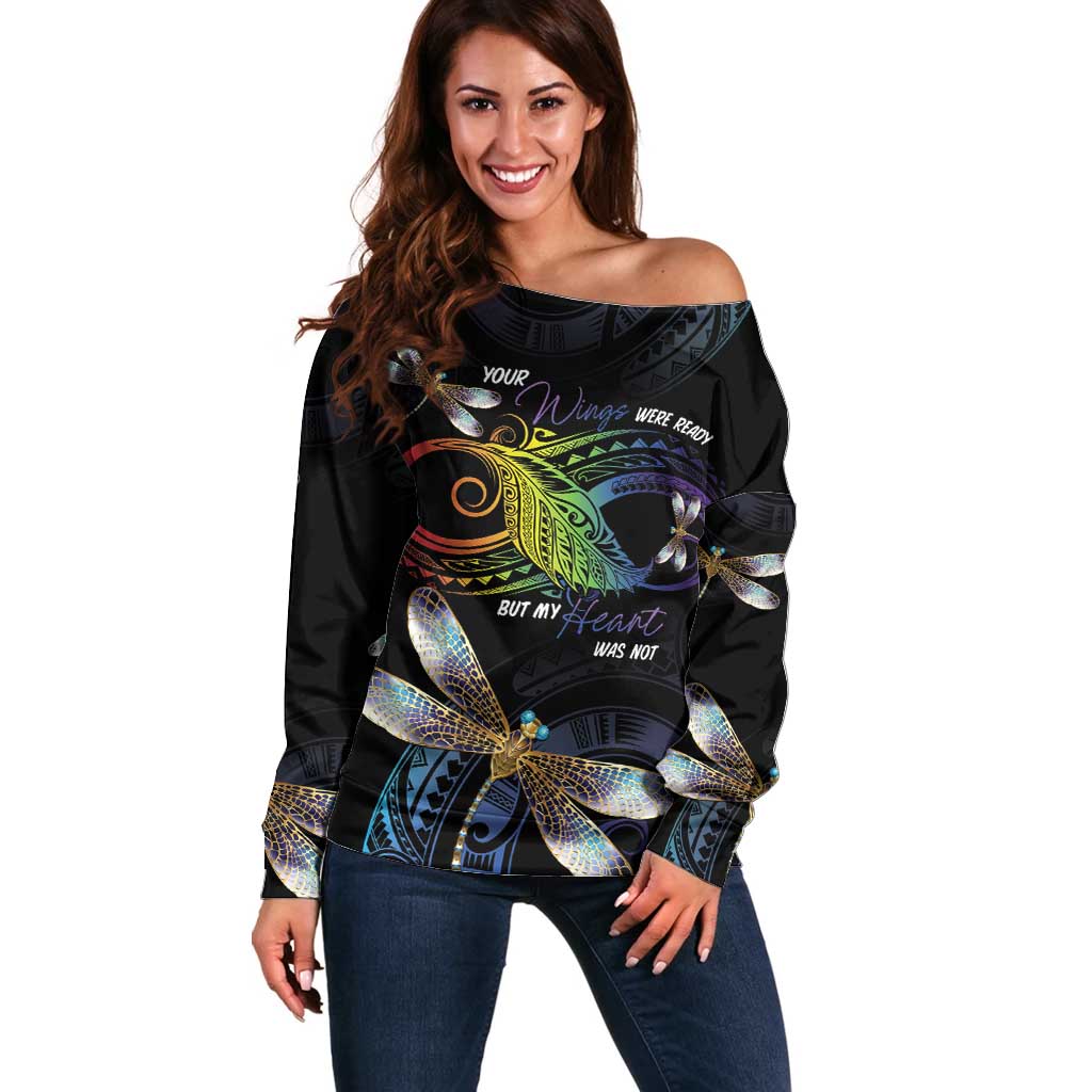 Personalised Polynesian Memorial Off Shoulder Sweater Your Wings Were Ready But My Heart Was Not