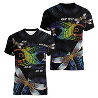 Personalised Polynesian Memorial Women V-Neck T-Shirt Your Wings Were Ready But My Heart Was Not LT7 - Polynesian Pride