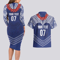 Toa Samoa Rugby Custom Couples Matching Long Sleeve Bodycon Dress and Hawaiian Shirt Ulafala Mix Nifo'oti - Polynesian Pride