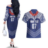 Toa Samoa Rugby Custom Couples Matching Off The Shoulder Long Sleeve Dress and Hawaiian Shirt Ulafala Mix Nifo'oti LT7 - Polynesian Pride