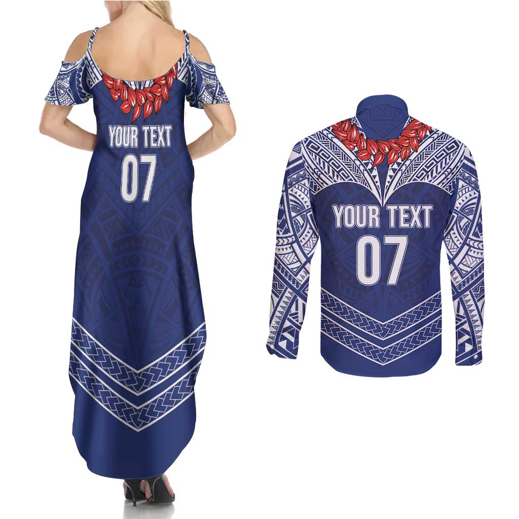 Toa Samoa Rugby Custom Couples Matching Summer Maxi Dress and Long Sleeve Button Shirt Ulafala Mix Nifo'oti - Polynesian Pride