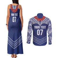 Toa Samoa Rugby Custom Couples Matching Tank Maxi Dress and Long Sleeve Button Shirt Ulafala Mix Nifo'oti - Polynesian Pride