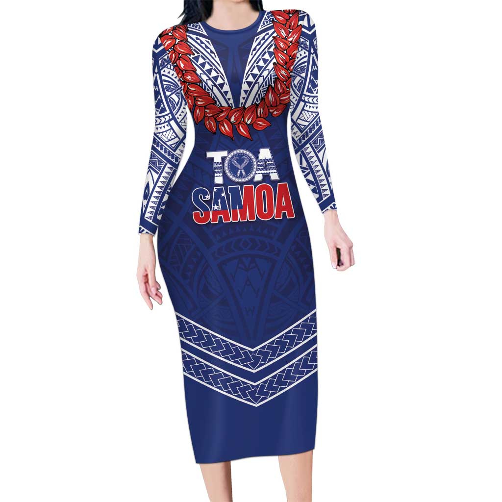 Toa Samoa Rugby Custom Long Sleeve Bodycon Dress Ulafala Mix Nifo'oti - Polynesian Pride
