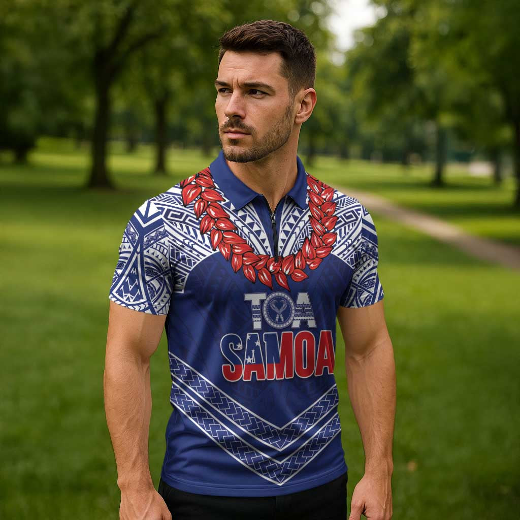 Toa Samoa Rugby Custom Zipper Polo Shirt Ulafala Mix Nifo'oti - Polynesian Pride