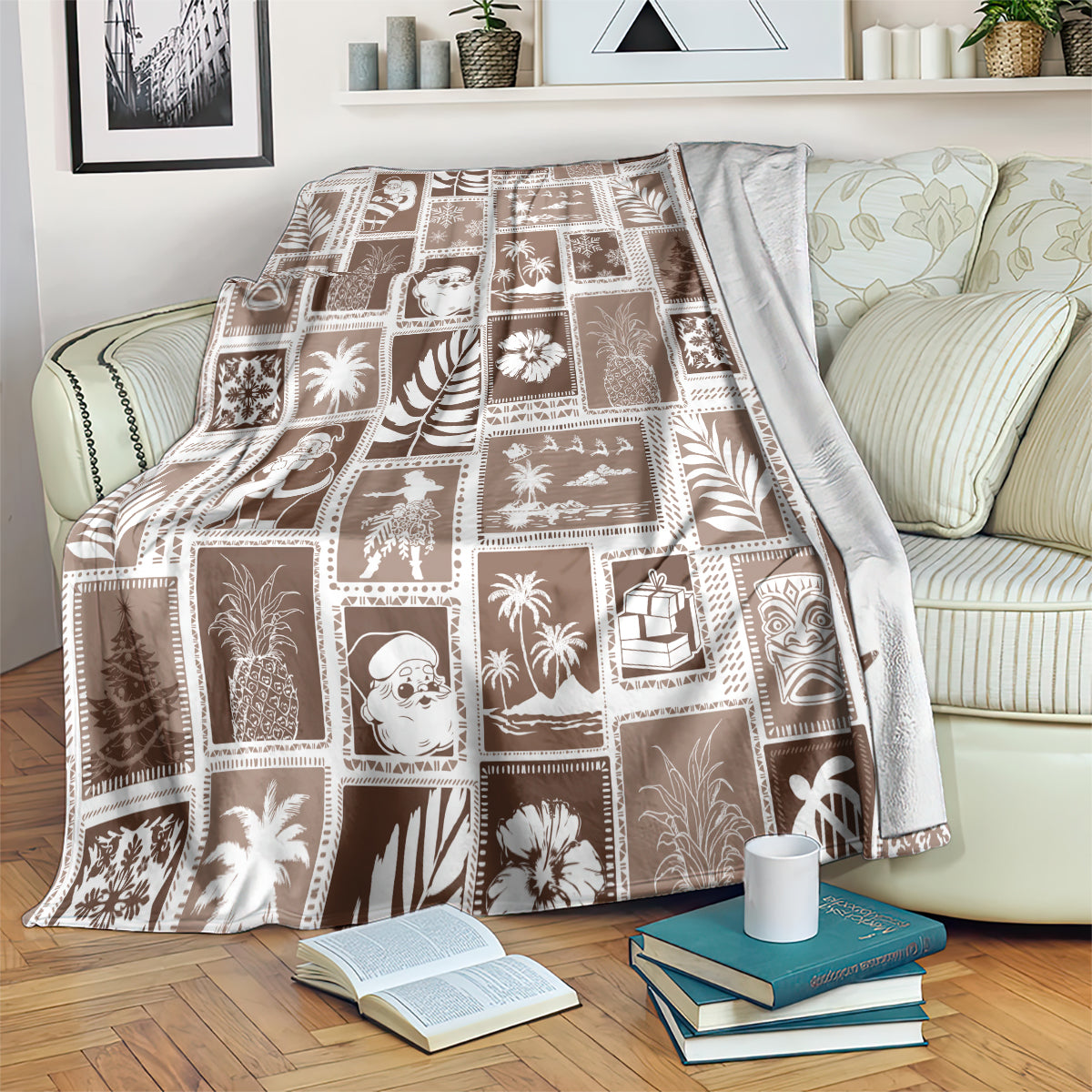 Hawaii Christmas Retro Patchwork Blanket Brown LT7 - Polynesian Pride
