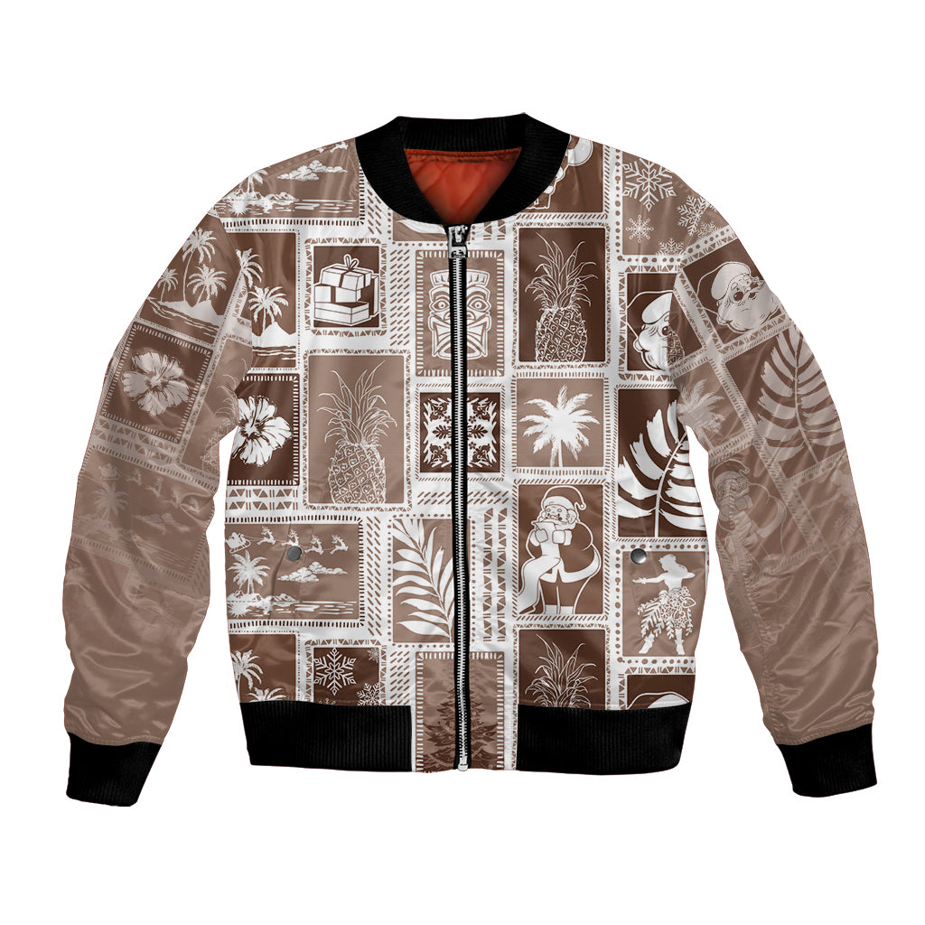 Hawaii Christmas Retro Patchwork Bomber Jacket Brown LT7 Unisex Brown - Polynesian Pride