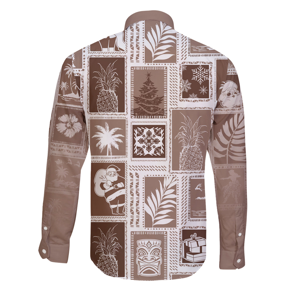 Hawaii Christmas Retro Patchwork Family Matching Off Shoulder Long Sleeve Dress and Hawaiian Shirt Brown LT7 - Polynesian Pride