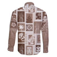 Hawaii Christmas Retro Patchwork Family Matching Off Shoulder Maxi Dress and Hawaiian Shirt Brown LT7 - Polynesian Pride