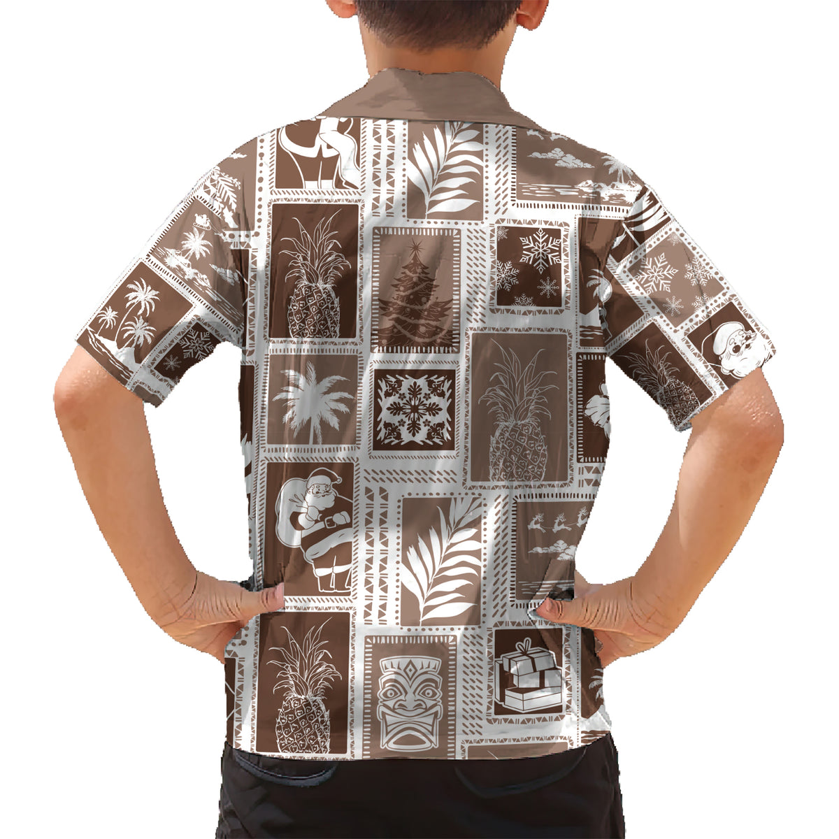 Hawaii Christmas Retro Patchwork Kid Hawaiian Shirt Brown LT7 - Polynesian Pride