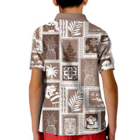 Hawaii Christmas Retro Patchwork Kid Polo Shirt Brown LT7 - Polynesian Pride