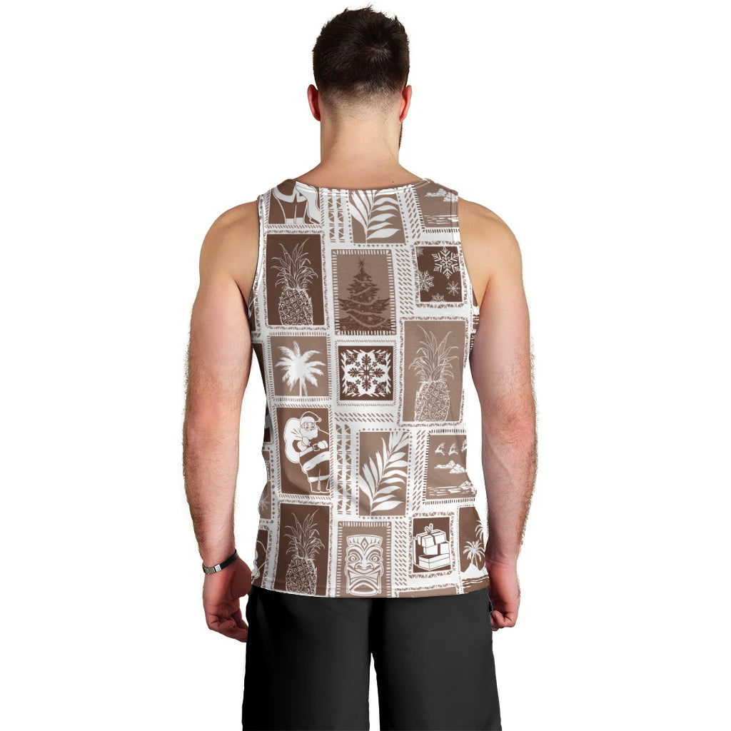 Hawaii Christmas Retro Patchwork Men Tank Top Brown LT7 - Polynesian Pride