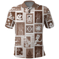 Hawaii Christmas Retro Patchwork Polo Shirt Brown LT7 Brown - Polynesian Pride