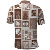 Hawaii Christmas Retro Patchwork Polo Shirt Brown LT7 - Polynesian Pride