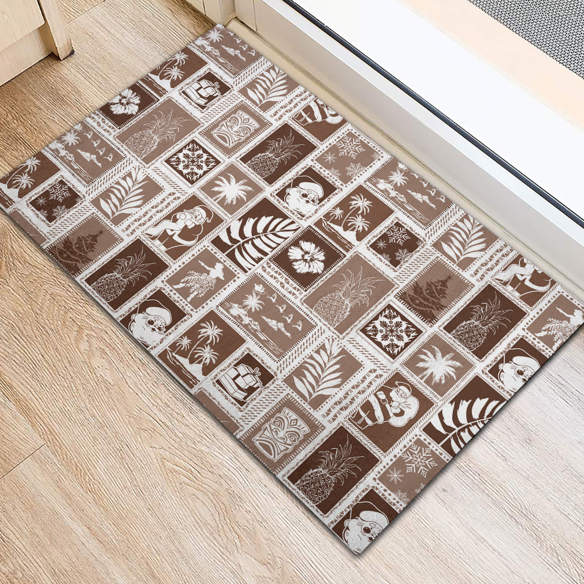 Hawaii Christmas Retro Patchwork Rubber Doormat Brown LT7 - Polynesian Pride