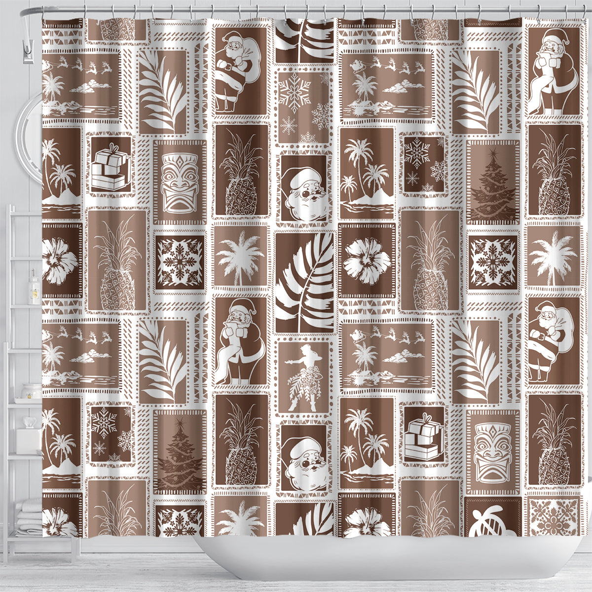 Hawaii Christmas Retro Patchwork Shower Curtain Brown LT7 - Polynesian Pride