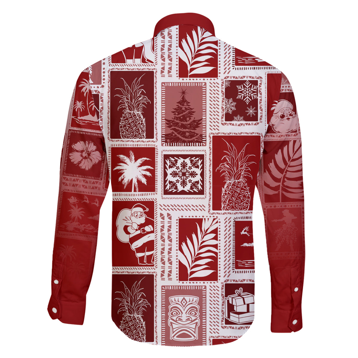Hawaii Christmas Retro Patchwork Family Matching Off Shoulder Maxi Dress and Hawaiian Shirt Red LT7 - Polynesian Pride