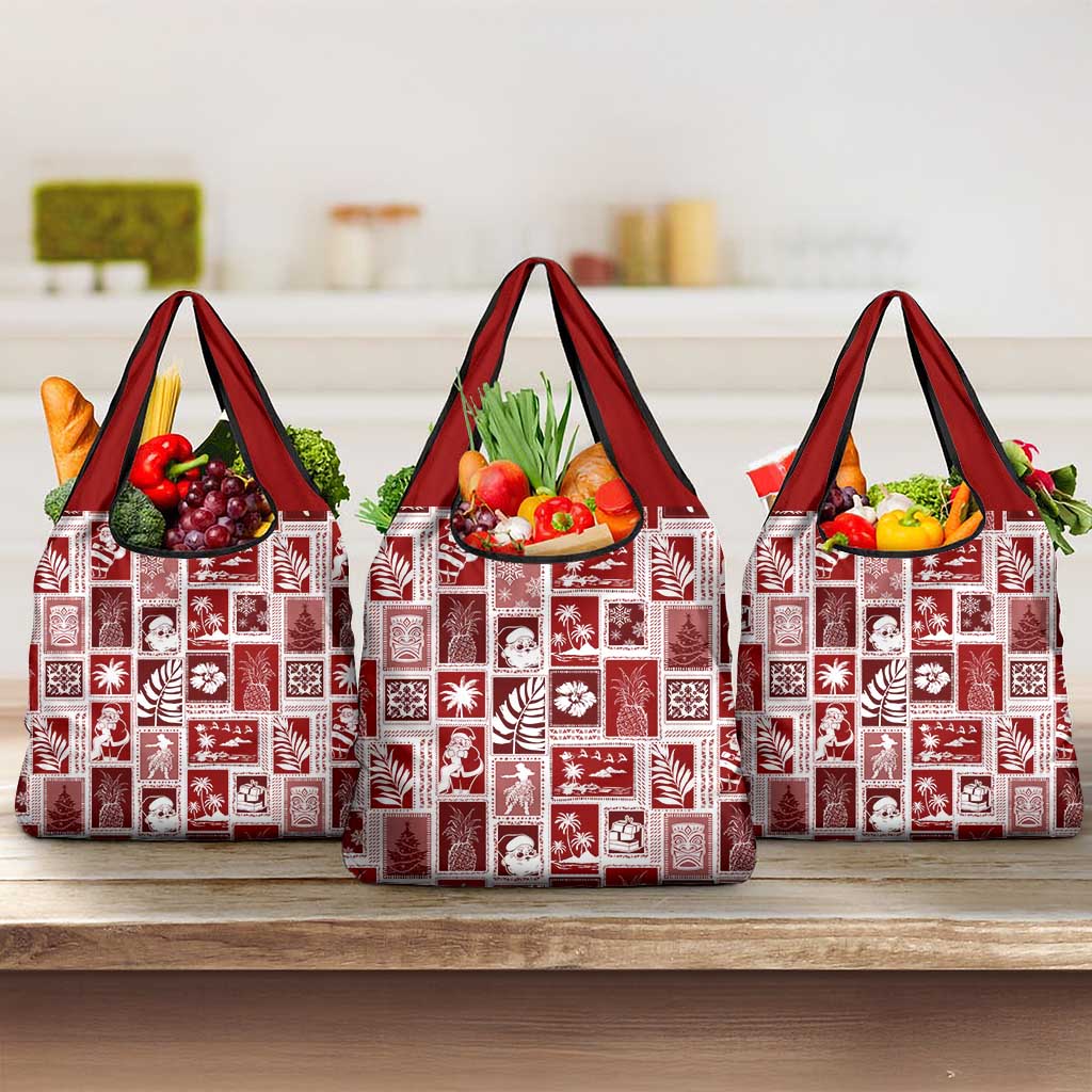 Hawaii Christmas Retro Patchwork Grocery Bag Red LT7 3-pack One Size Red - Polynesian Pride