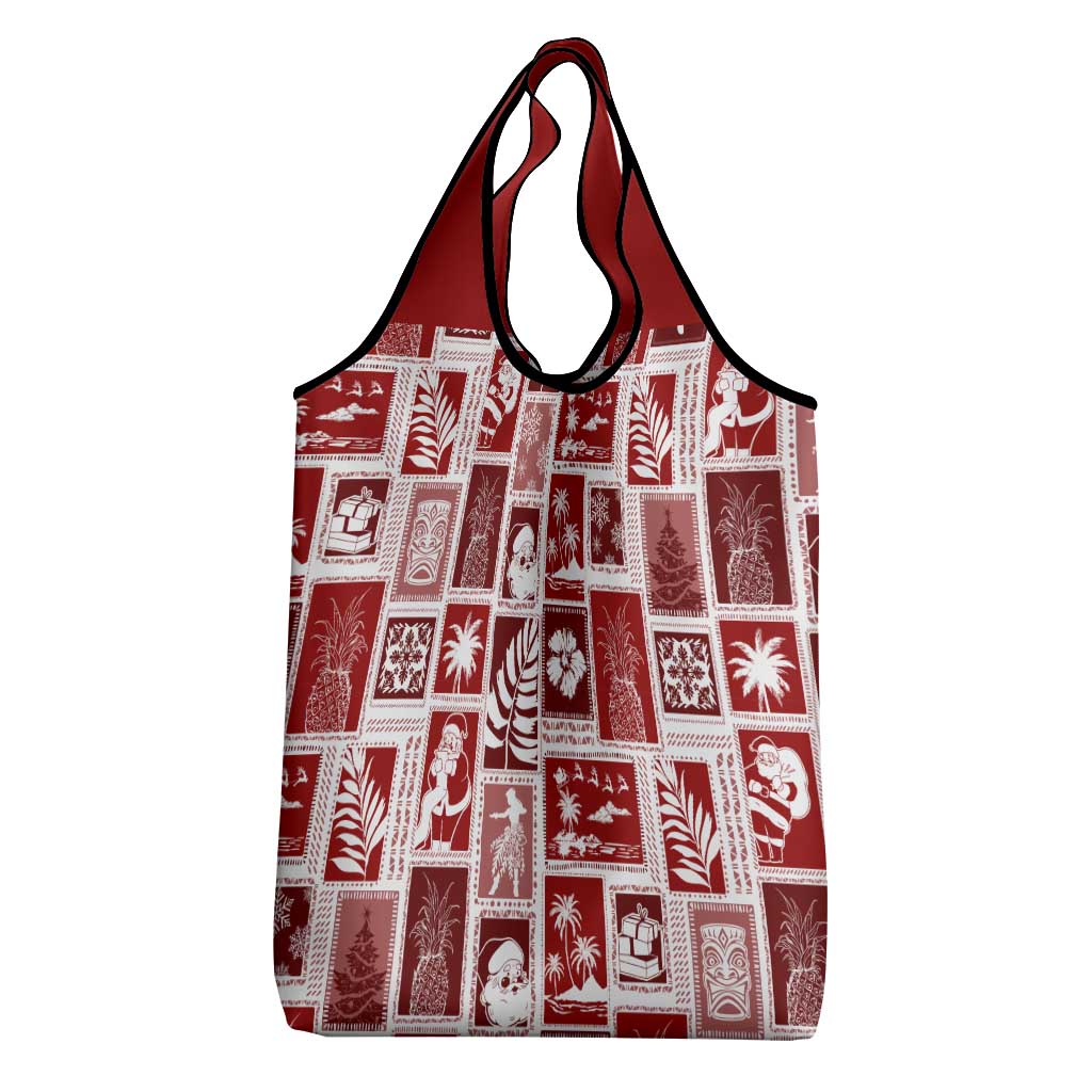 Hawaii Christmas Retro Patchwork Grocery Bag Red LT7 - Polynesian Pride