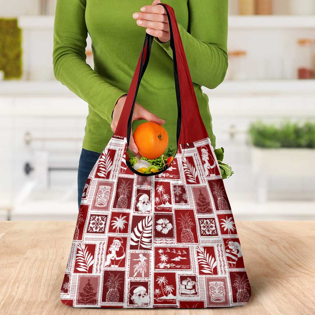 Hawaii Christmas Retro Patchwork Grocery Bag Red LT7 - Polynesian Pride