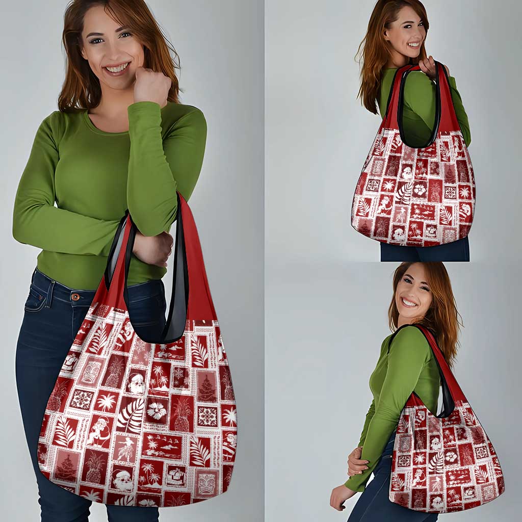Hawaii Christmas Retro Patchwork Grocery Bag Red LT7 - Polynesian Pride