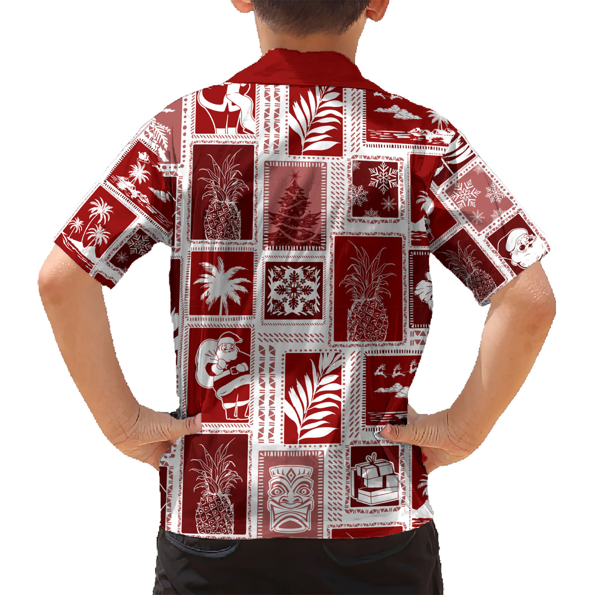 Hawaii Christmas Retro Patchwork Kid Hawaiian Shirt Red LT7 - Polynesian Pride