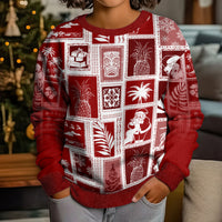 Hawaii Christmas Kid Ugly Christmas Sweater Retro Patchwork - Red LT7 - Polynesian Pride