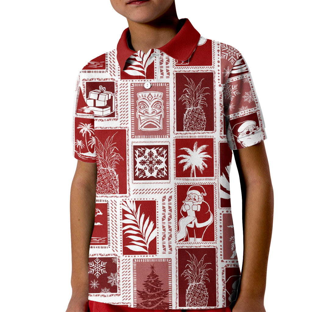 Hawaii Christmas Retro Patchwork Kid Polo Shirt Red LT7 Kid Red - Polynesian Pride