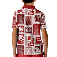 Hawaii Christmas Retro Patchwork Kid Polo Shirt Red LT7 - Polynesian Pride