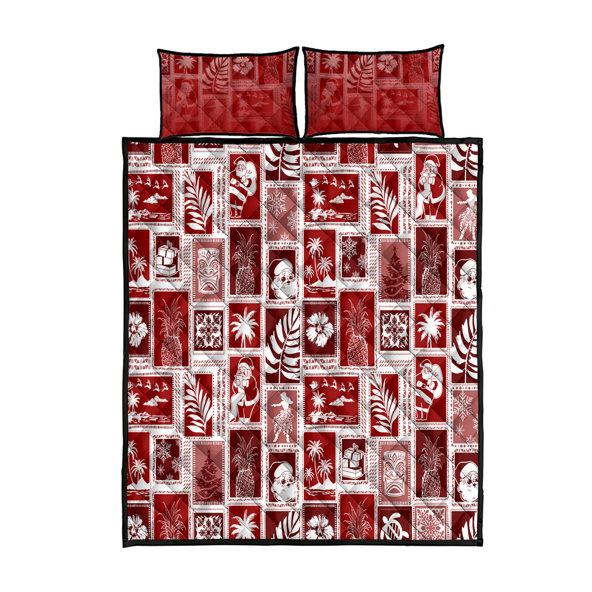 Hawaii Christmas Retro Patchwork Quilt Bed Set Red LT7 Red - Polynesian Pride