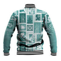 Hawaii Christmas Retro Patchwork Baseball Jacket Teal LT7 - Polynesian Pride