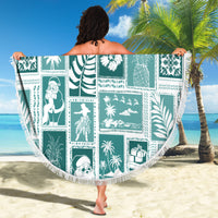 Hawaii Christmas Retro Patchwork Beach Blanket Teal LT7 - Polynesian Pride