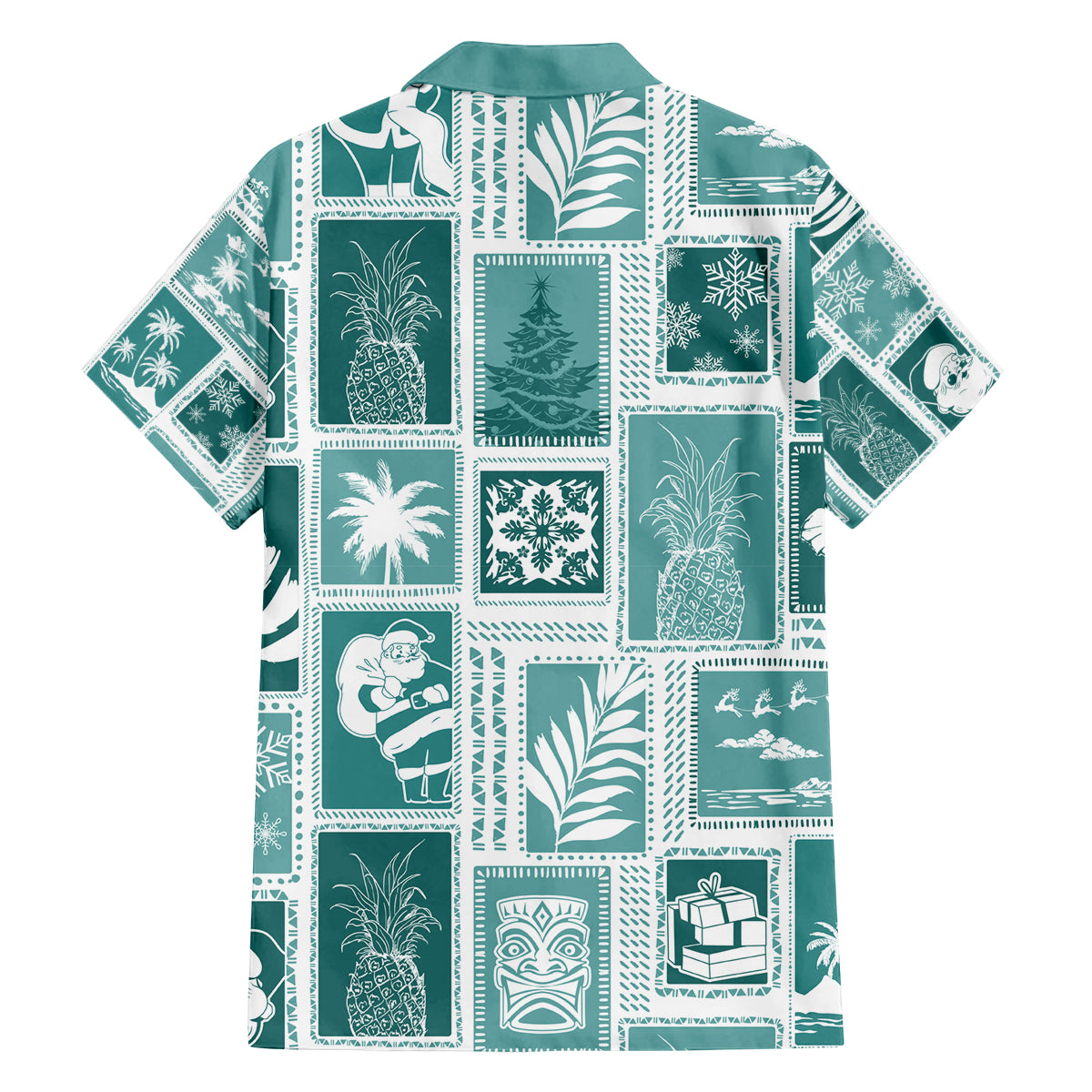 Hawaii Christmas Retro Patchwork Family Matching Tank Maxi Dress and Hawaiian Shirt Teal LT7 - Polynesian Pride