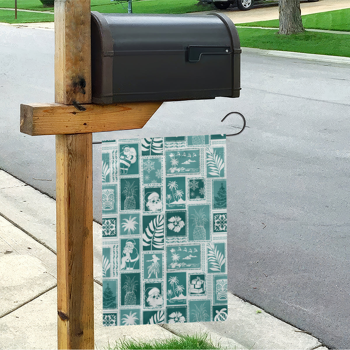 Hawaii Christmas Retro Patchwork Garden Flag Teal LT7 - Polynesian Pride