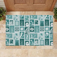 Hawaii Christmas Retro Patchwork Rubber Doormat Teal LT7 - Polynesian Pride