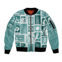 Hawaii Christmas Retro Patchwork Sleeve Zip Bomber Jacket Teal LT7 Unisex Teal - Polynesian Pride