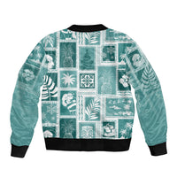 Hawaii Christmas Retro Patchwork Sleeve Zip Bomber Jacket Teal LT7 - Polynesian Pride