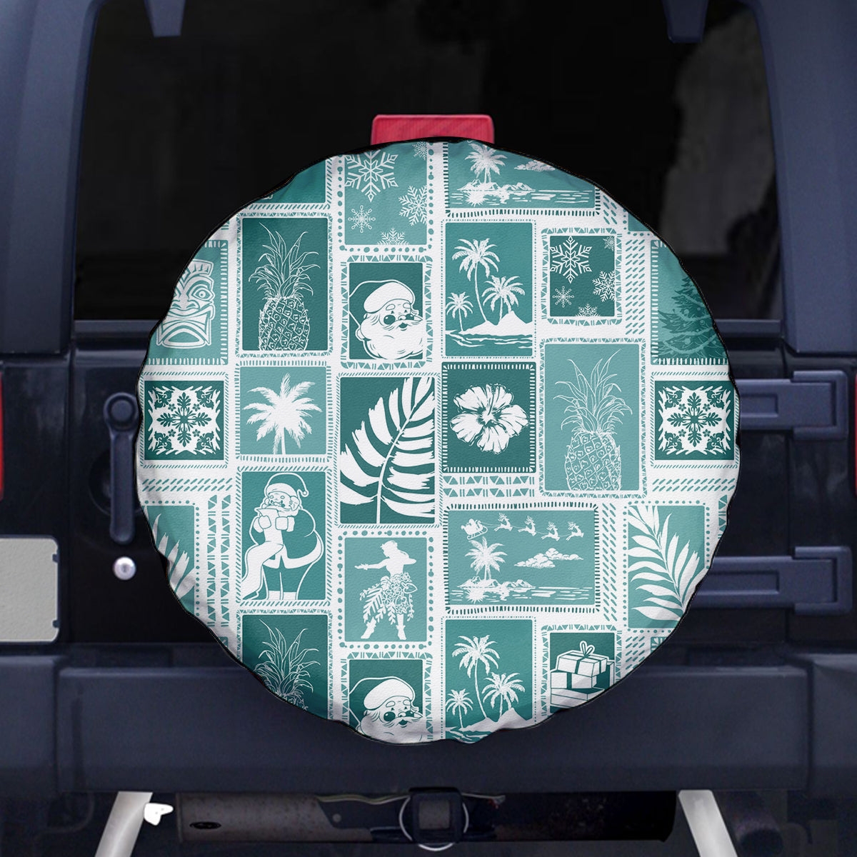 Hawaii Christmas Retro Patchwork Spare Tire Cover Teal LT7 Teal - Polynesian Pride