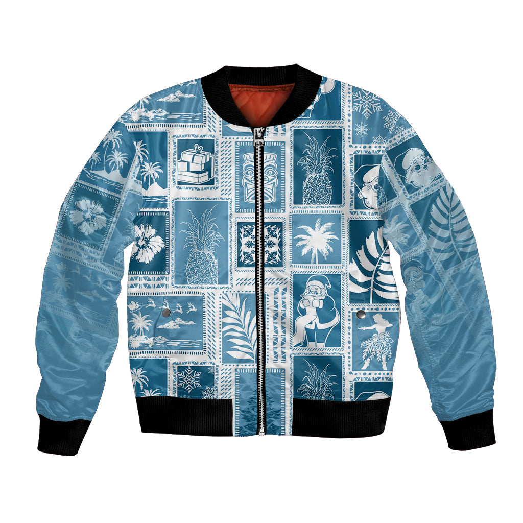 Hawaii Christmas Retro Patchwork Bomber Jacket Aquamarine LT7 Unisex Aquamarine - Polynesian Pride
