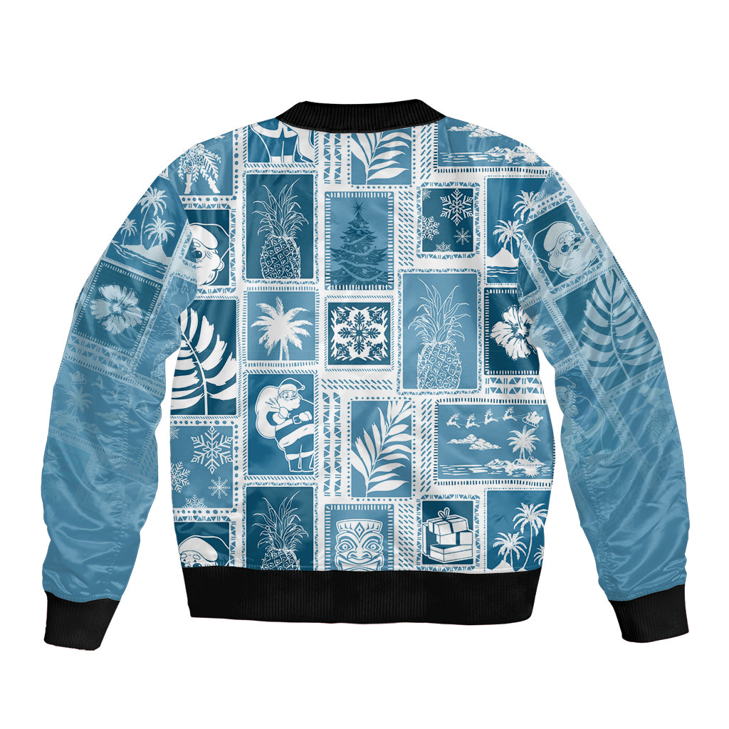 Hawaii Christmas Retro Patchwork Bomber Jacket Aquamarine LT7 - Polynesian Pride